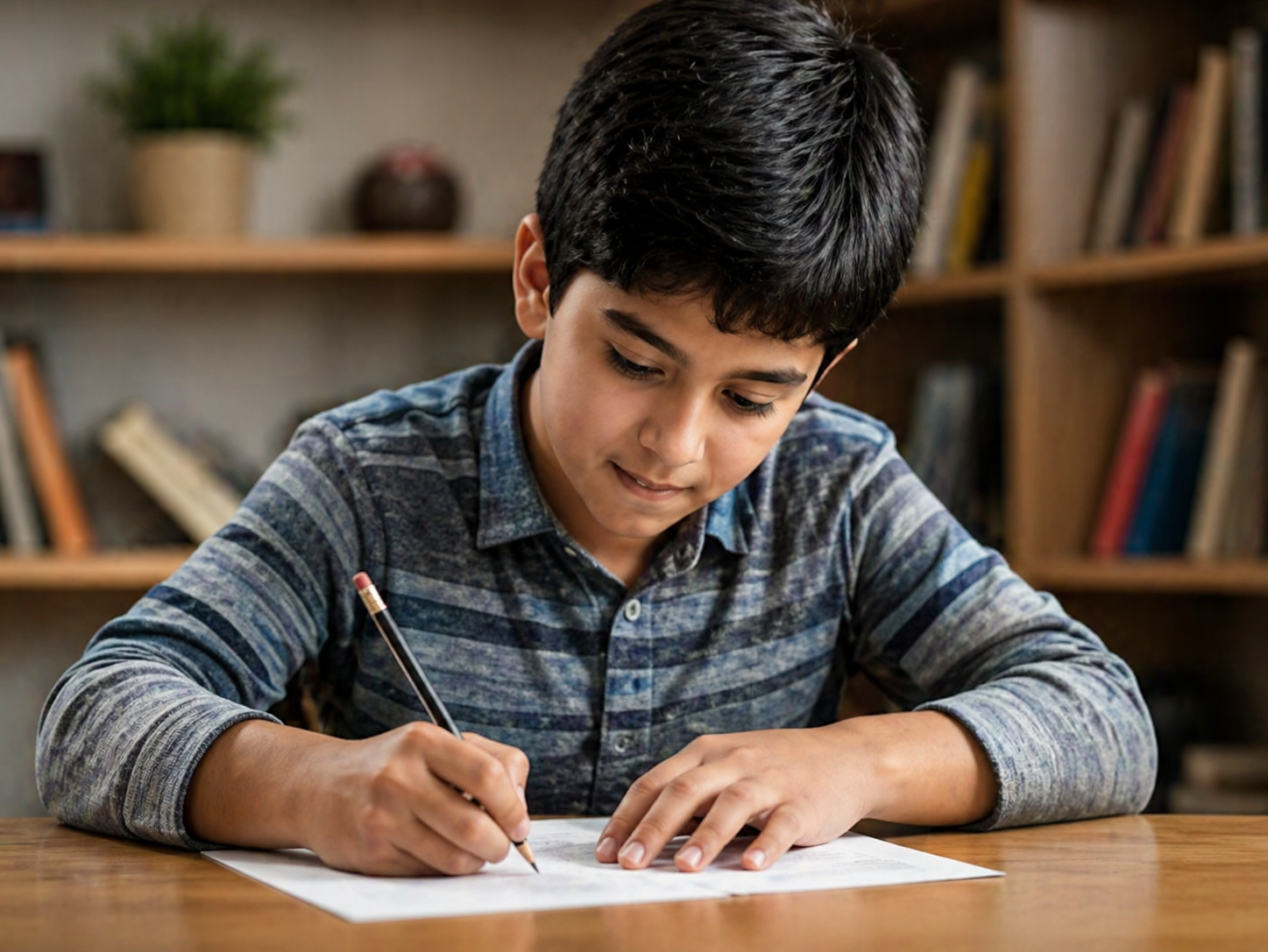 AI-generated KS3 student studying with books