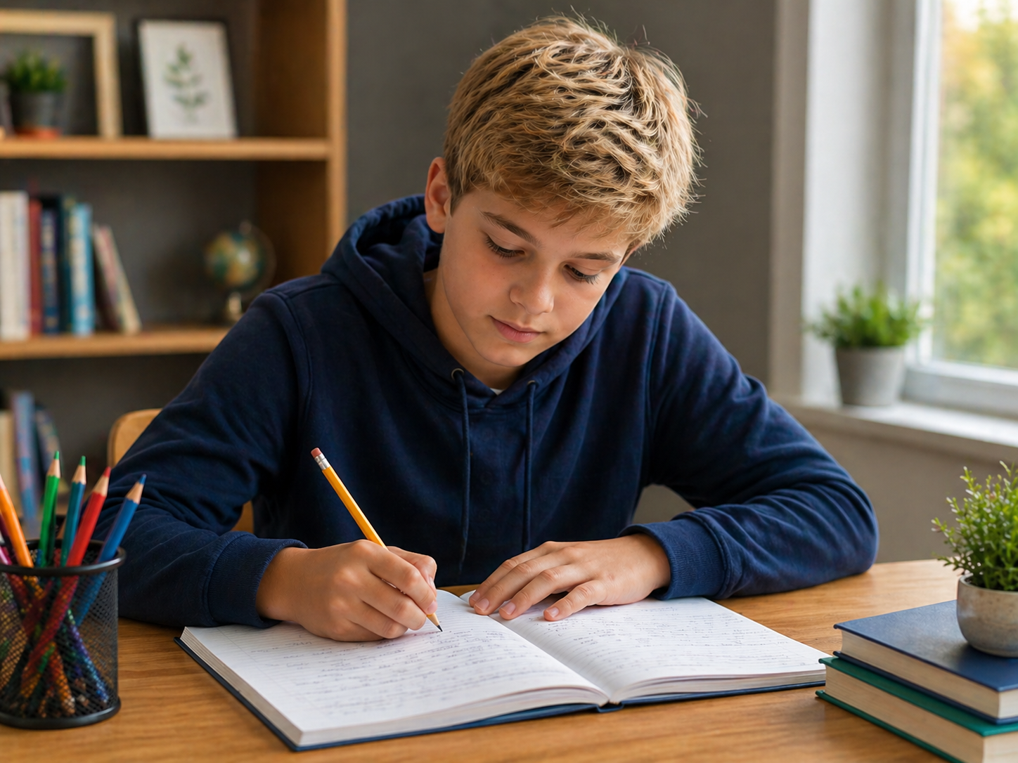 AI-generated student celebrating academic progress
